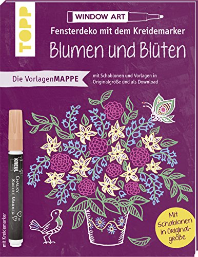 Die Vorlagenmappe Fensterdeko mit dem Kreidemarker - Blumen und Blüten: 7 Vorlagenbögen mit Motiven in Originalgröße, 2 Schablonen plus sämtliche Motive als Download. Inkl. Original Kreidemarker von K