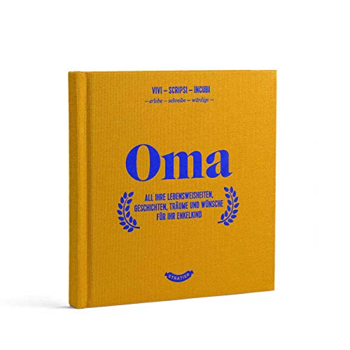 Stratier Oma | Die wunderbaren Jahre unserer Kinder | gelbes Oma's ERINNERUNGS-TAGEBUCH für die Enkelkinder | 15x15 cm, 108 Seiten, Leinen-Hardcover, Deutsch
