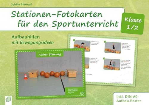 Stationen-Fotokarten für den Sportunterricht – Klasse 1/2: Aufbauhilfen mit Bewegungsideen