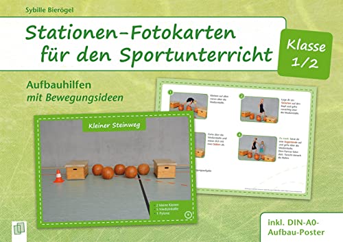 Stationen-Fotokarten für den Sportunterricht – Klasse 1/2: Aufbauhilfen mit Bewegungsideen