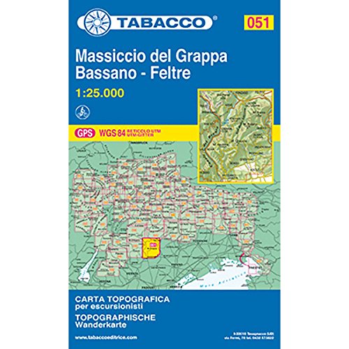 Monte Grappa, Bassano, Feltre: Wanderkarte Tabacco 051. 1:25000 (Carte topografiche per escursionisti, Band 51)
