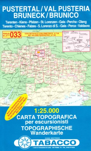 Pustertal, Bruneck und Umgebung: Wanderkarte Tabacco 033. 1:25000: GPS. UTM-Gitter (Carte topografiche per escursionisti, Band 33) von Tabacco editrice