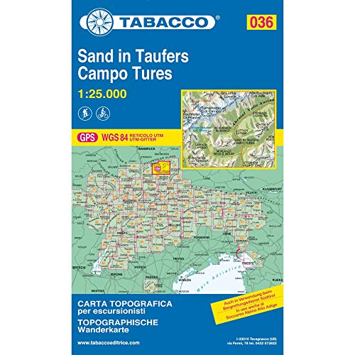 Sand in Taufers: Wanderkarte Tabacco 036. 1:25000: GPS. UTM-Gitter (Carte topografiche per escursionisti, Band 36)