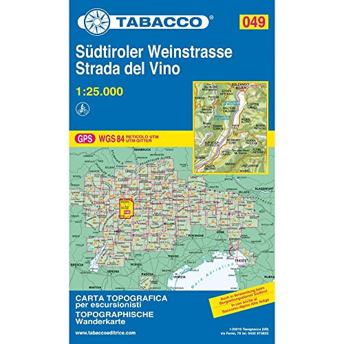 Tabacco Südtiroler Weinstrasse Strada del Vino 1:25.000 (Carte topografiche per escursionisti, Band 49) von Tabacco editrice