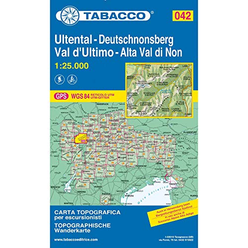 Ultental: Wanderkarte Tabacco 042. 1:25000: Auch in Verwendung beim Bergrettungsdienst Südtirol. Mit Kilometerraster U.T.M. (Carte topografiche per escursionisti, Band 42)
