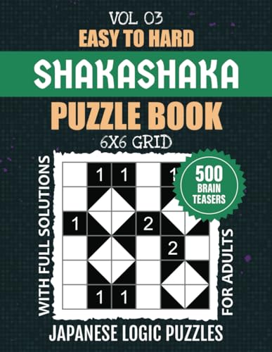 Shakashaka Puzzle Book: A Brain Workout Like Never Before, 500 Easy To Hard Levels Shaka Shaka Challenges For Logic Lovers, 6x6 Grid Puzzles For Endless Logical Pastime, Solutions Included, Vol 03