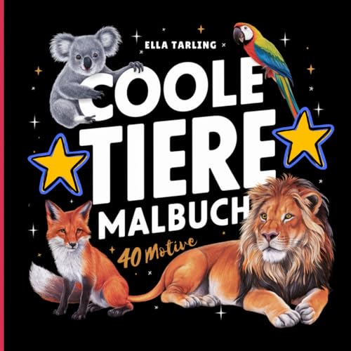 Coole Tiere Malbuch für Jungen, junge Mädchen ab 8 Jahren & Teenager - Perfektes Geschenk für kreative Köpfe: 40 große Motive (Koala, Tucan, Waschbär, Delfin & mehr) zum Ausmalen & Entspannen von Independently published