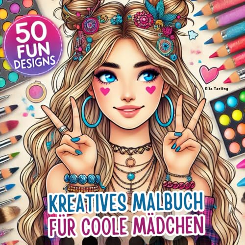 Kreatives Malbuch für Mädchen ab 9 Jahren: 50 Coole Designs (Porträts, Manga, Pferde, Regenbogen, Muster, Tiere): Spaß und Entspannung pur! | Ideales Geschenk für Teens und Mädchen