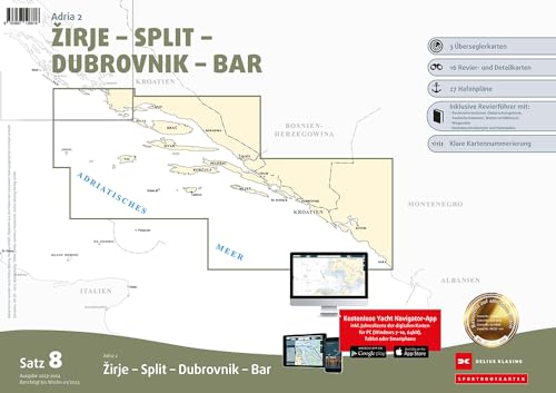 Sportbootkarten Satz 8: Adria 2 (Ausgabe 2023/2024): Zirje - Split - Dubrovnik - Bar