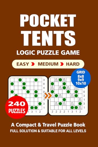 Pocket Puzzle Book: 240 Puzzles, Tents, Great Logic Puzzle Game, A Compact and Travel Puzzle Book, 3 Levels: Easy Medium and Hard, Pocket size 4x6 Inches. Pocket Puzzle Book: 240 Puzzles, Tents, Great Logic Puzzle Game, A Compact and Travel Puzzle Book, 3 Levels: Easy Medium and Hard, Pocket size 4x6 Inches. von Independently published