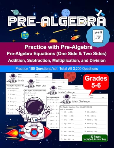 Pre-Algebra: Math Drill, Practice Book, Workbook, Equations, Decimal, Grades 5-6, Ages 10-12 Pre-Algebra: Math Drill, Practice Book, Workbook, Equations, Decimal, Grades 5-6, Ages 10-12 von Independently published