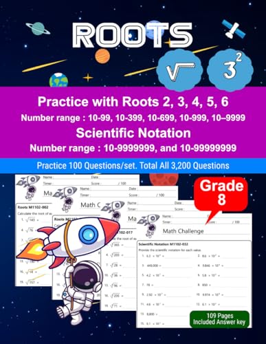 Roots: Math Drill, Practice Book, Workbook, Square Roots, Scientific Notation, Grade 8, Ages 13-14 Roots: Math Drill, Practice Book, Workbook, Square Roots, Scientific Notation, Grade 8, Ages 13-14 von Independently published
