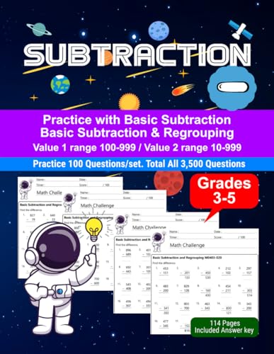 Subtraction: Math Drill, Practice Book, Workbook, Regrouping, Grades 3-5, Ages 8-11 Subtraction: Math Drill, Practice Book, Workbook, Regrouping, Grades 3-5, Ages 8-11 von Independently published
