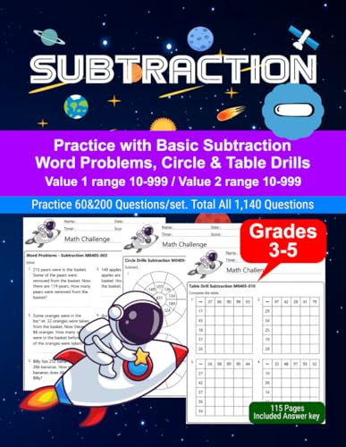 Subtraction: Math Drill, Practice Book, Workbook, Word Problem, Grades 3-5, Ages 8-11 Subtraction: Math Drill, Practice Book, Workbook, Word Problem, Grades 3-5, Ages 8-11 von Independently published
