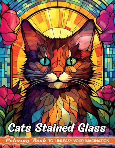 Cats Stained Glass: Adults Coloring Books with Cats Stained Glass for Stress Relief and Relaxation (Christmas Coloring Pages)