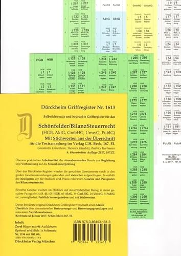 BILANZSTEUERRECHT (AktG, GmbHG, HGB, UmwG), 94 Griffregister Nr. 1613 mit Stichworten für das Steuerberaterexamen (2017/2018)