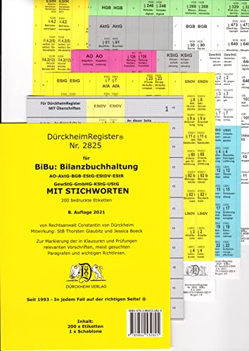 DürckheimRegister® BiBu-BILANZSTEUERRECHT für deine AO-AktG-BGB-EStG-EStR-KStG-UStG-GmbHG-HGB-UmwG mit Stichworten: 268 Stk. ... In jedem Fall auf der ... In jedem Fall auf der richtigen Seite®s der a von Drckheim Verlag GmbH