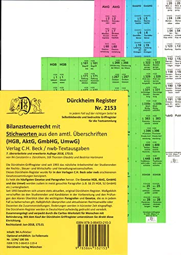 DürckheimRegister BILANZSTEUERRECHT (AktG, GmbHG, HGB, UmwG) mit Stichworten (2019/2020): 78 Registeretiketten (sog. Griffregister) für das ... • In jedem Fall auf der richtigen Seite