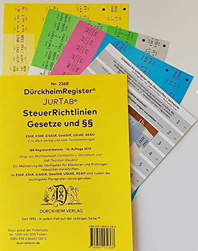 DürckheimRegister STEUERRICHTLINIEN Gesetze und §§: 192 Registeretiketten (sog. Griffregister) STEUERRICHTLINIEN nur §§ und Zahlen ohne Stichworte • ... • In jedem Fall auf der richtigen Seite