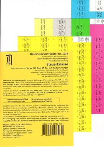 STEUERERLASSE Dürckheim-Griffregister Nr. 1934 (2018/57. EL): 160 Registeretiketten für die Steuererlasse C.H. Beck Verlag oder nwb-Textsammlungen ... bedruckte Griffregister für die SteuerErlasse