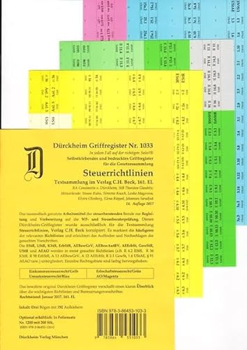 STEUERRICHTLINIEN Dürckheim-Griffregister Nr. 1866 (2018/166.EL): 188 bedruckte Griffregister zur Befestigung an Buchseiten für C.H. Beck Texte oder ... C.H. Beck Verlag oder nwb-Textsammlungen.