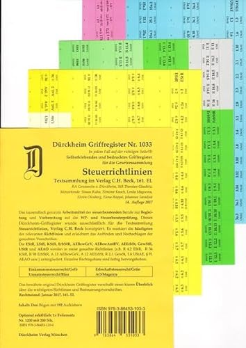 STEUERRICHTLINIEN Dürckheim-Griffregister Nr. 1866 (2018/166.EL): 188 bedruckte Griffregister zur Befestigung an Buchseiten für C.H. Beck Texte oder ... C.H. Beck Verlag oder nwb-Textsammlungen.