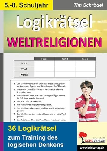 Logikrätsel Weltreligionen: Pfiffige Logicals zum Training des logischen Denkens von Kohl Verlag Der Verlag Mit Dem Baum