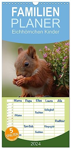 Familienplaner 2024 - Eichhörnchen Kinder mit 5 Spalten (Wandkalender, 21 cm x 45 cm) CALVENDO