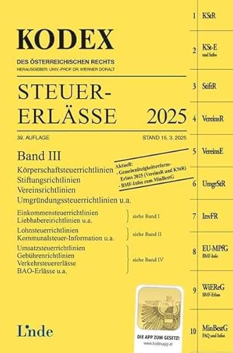 KODEX Steuer-Erlässe 2025, Band III (Kodex des Österreichischen Rechts) von Linde Verlag Ges.m.b.H.