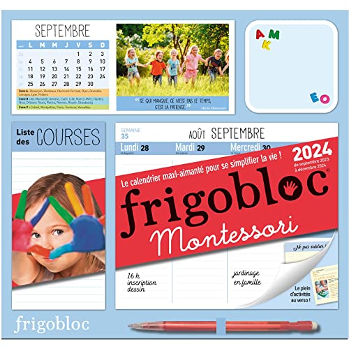 Frigobloc Hebdomadaire 2024 Montessori (de sept. 2023 à déc. 2024): Le calendrier maxi-aimanté pour se simplifier la vie ! Avec un critérium von PLAY BAC