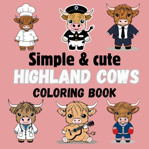 Simple and cute highland cows coloring book: 50 design bold and easy for kids. von Independently published