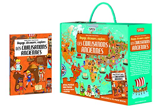 Voyage, découvre et explore. Les civilisations anciennes: Avec un puzzle ovale de 200 pièces, 32 silhouettes et 1 poster