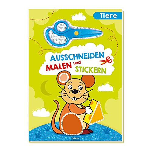 Trötsch Bastelbuch mit Schere Ausschneiden, Malen und Stickern Tiere: Bastelheft Beschäftigungsbuch von Trötsch Verlag GmbH & Co. KG