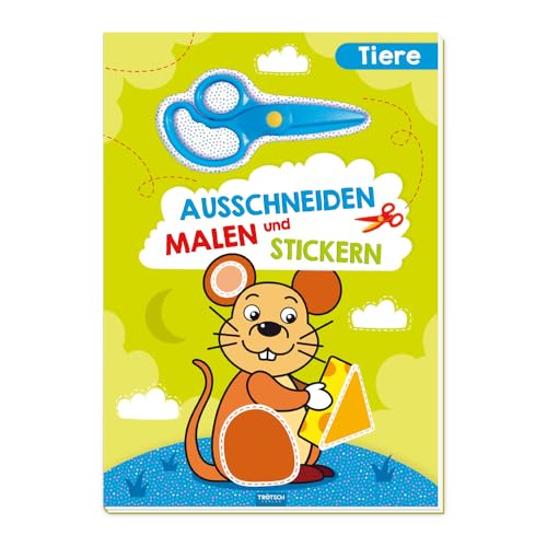 Trötsch Bastelbuch mit Schere Ausschneiden, Malen und Stickern Tiere: Bastelheft Beschäftigungsbuch von Trötsch Verlag GmbH & Co. KG