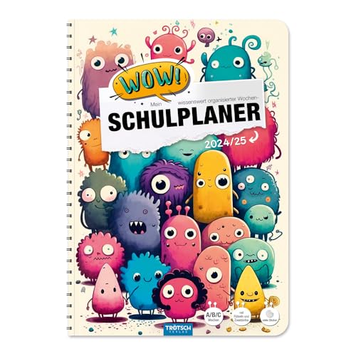 Trötsch Schulplaner WOW Funny Friends 24/25: Planer Schülerkalender Hausaufgabenheft Timer