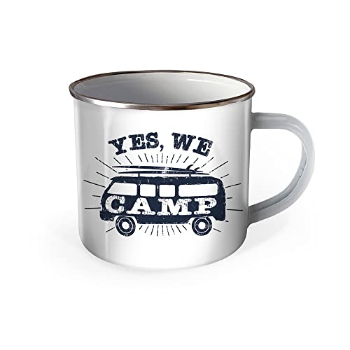 Trötsch Emaille Becher Camping Tasse Yes, we camp: Kaffeetasse Teetasse Geschenkidee Geschenk Tasse Emaillebecher