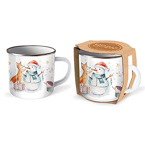 Trötsch Emaille Becher Schneemann Wintertasse: Kaffeetasse Teetasse Geschenkidee Geschenk Tasse Emaillebecher (Winterwald Motive) von TROTSCH