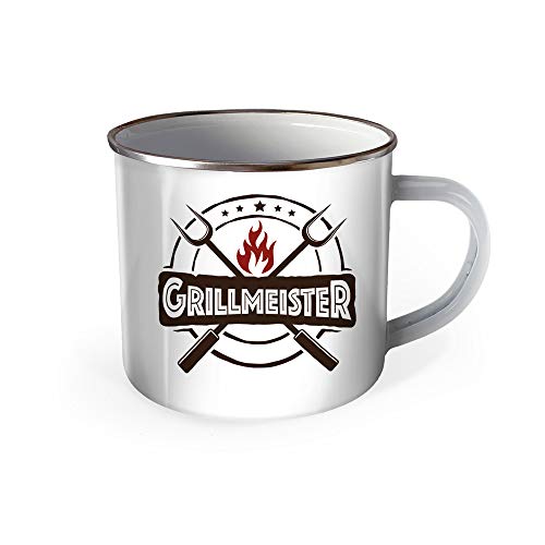 Trötsch Emaille Becher grillen Tasse Grillmeister: Kaffeetasse Teetasse Geschenkidee Geschenk Tasse Emaillebecher