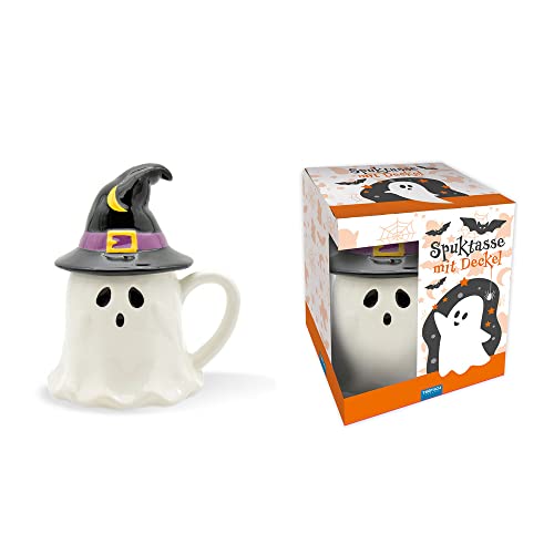 Trötsch Spuktasse mit Deckel Gespenst Keramiktasse Halloween: Kaffeetasse Teetasse Geschenkidee Geschenk Tasse Halloween Tasse mit Deckel Gespenst