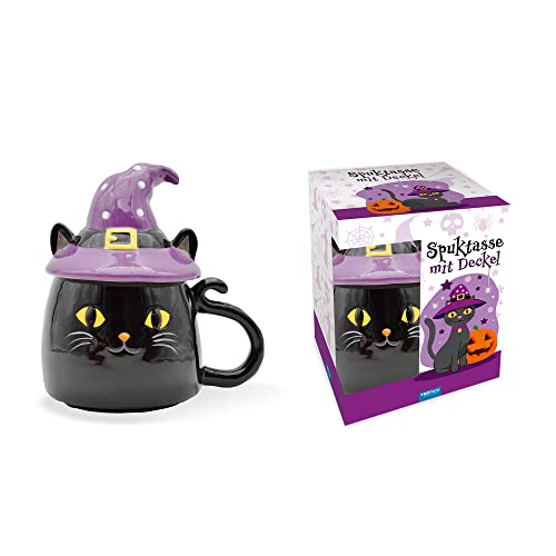 Trötsch Spuktasse mit Deckel Katze Keramiktasse Halloween: Kaffeetasse Teetasse Geschenkidee Geschenk Tasse von Trötsch Verlag