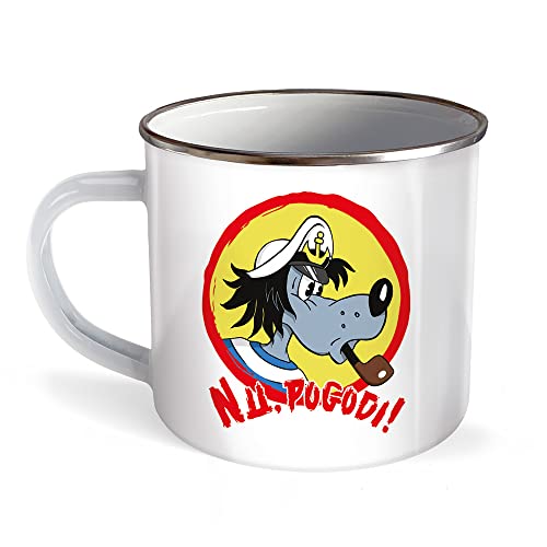 Trötsch Tasse Hase & Wolf Nu pogodi Nu pagadi Emaillebecher Wolf als Seemann: Kaffeetasse Teetasse Geschenkidee Geschenk Tasse Nu pogodi Nu pagadi Hase & Wolf Emaillebecher Emailletasse