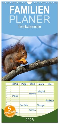 Familienplaner 2025 - Tierkalender 2025 mit 5 Spalten (Wandkalender, 21 cm x 45 cm), CALVENDO von CALVENDO