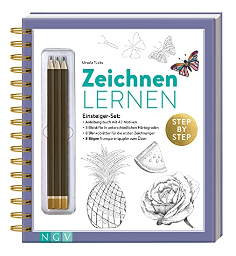 Zeichnen lernen Einsteigerset. Geschenkset für Anfänger: Set mit Anleitungsbuch, 3 Stiften, Transparentpapier und Übungsblättern von Naumann & Goebel Verlagsgesellschaft mbH