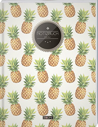 TULPE Blanko Notizbuch A4 „C092 Hipster Ananas“ (140+ Seiten, Vintage Softcover, Seitenzahlen, Register, Weißes Papier - Dickes Notizheft, Skizzenbuch, Zeichenbuch, Blankobuch, Sketchbook) von TULPE Blanko Notizbuch