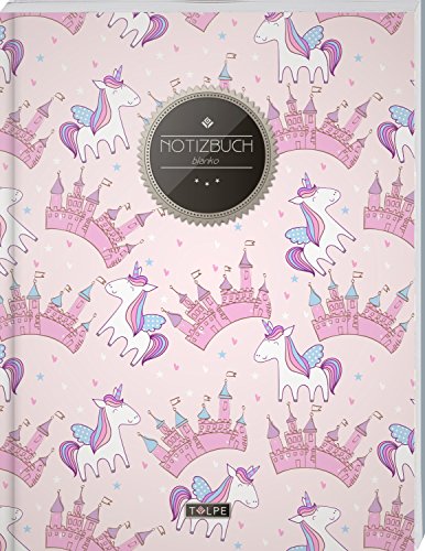 TULPE Blanko Notizbuch A4 „C132 Einhörner Mädchen“ (140+ Seiten, Vintage Softcover, Seitenzahlen, Register, Weißes Papier - Dickes Notizheft, Skizzenbuch, Zeichenbuch, Blankobuch, Sketchbook) von CREATESPACE
