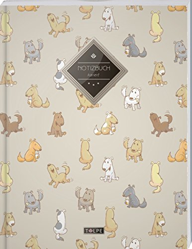 TULPE Kariertes Notizbuch A4 „C083 Verspielte Hunde“ (140+ Seiten, Vintage Softcover, Doppelrand, Seitenzahlen, Register - Dickes Notizheft, ... Schulheft, Tagebuch, Kariertes Heft Nr 26) von CREATESPACE