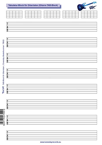 Tabulatur-Block für Gitarristen - Gitarre-TAB-Block für eigene Notizen - Noten-Block-Alternative für Gitarren-Notation von Tunesday