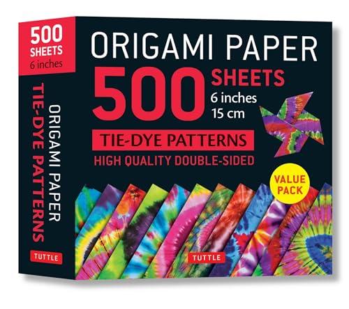 Origami Paper 500 Sheets Tie-Dye Patterns 6 in 15 Cm: High-Quality, Double-Sided Origami Sheets Printed With 12 Designs Instructions for 6 Projects Included