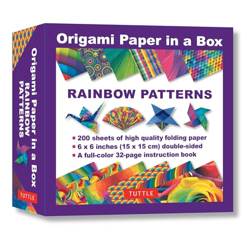 Origami Paper in a Box Rainbow Patterns: 200 Sheets of Tuttle Origami Paper: 6x6 Inch High-quality Origami Paper Printed With 12 Different Patterns: 32-page Instructional Book of 12 Projects
