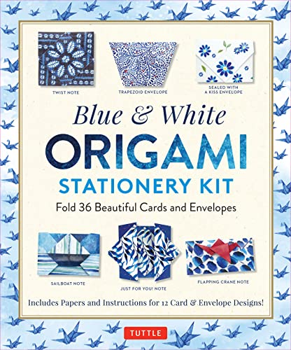 Blue & White Origami Stationery Kit: Fold 36 Beautiful Cards and Envelopes: Includes Papers and Instructions for 12 Origami Note Projects von Tuttle Publishing